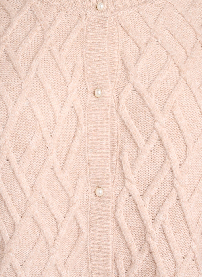 Kabelstrikket cardigan med perleknapper, Beige, Packshot image number 2