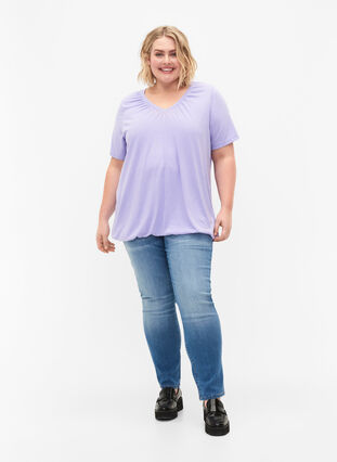 Melert T-skjorte med strikkant, Lavender Mél, Model image number 2