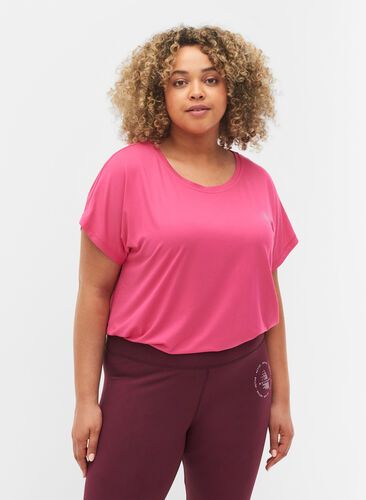 Ensfarget t-skjorte til trening, Fuchsia Purple, Model image number 0