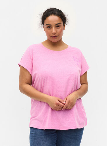 Melert T-skjorte i bomull, Cyclamen Melange, Model image number 0