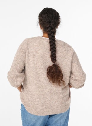 Zizzi Cardigan med sløyfeknapper og hullmønster, Feather Gray Mel., Model image number 2