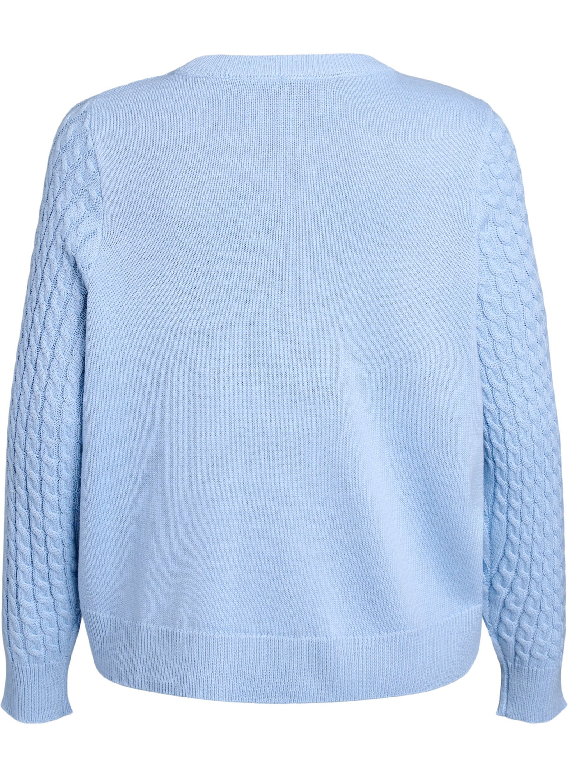 ZizziFlettestrikket cardigan med gullfargede knapper, Bl&aring;, Packshot image number 1