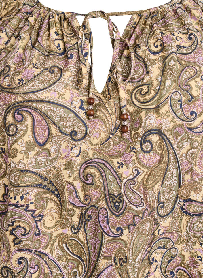 Viskose bluse med paisley-trykk og knytesnor, Gul, Packshot image number 2