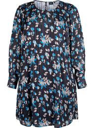 Kort mønstrete kjole med rund hals, Black Blue Fl. AOP