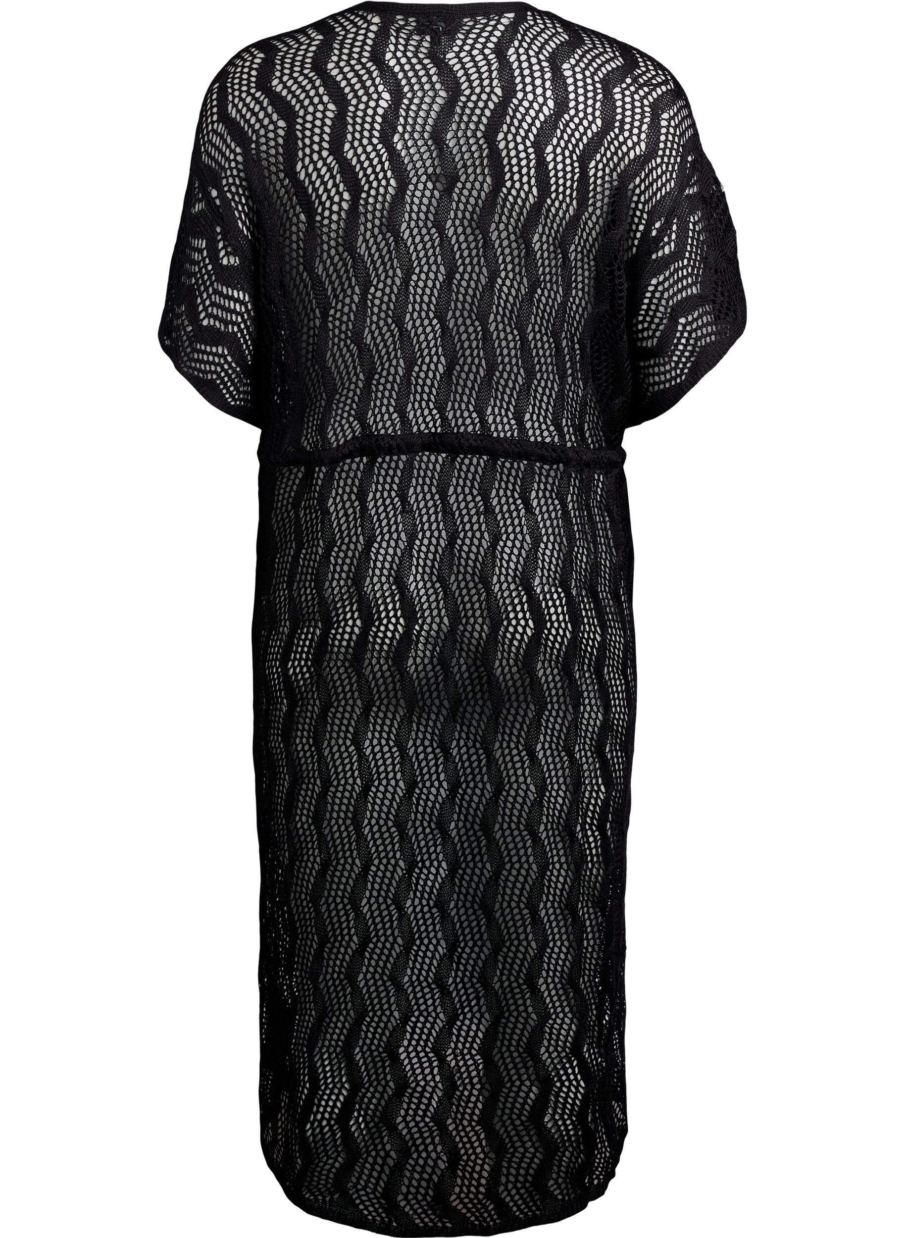 Zizzi Strandkimono med knytebelte, Svart, Packshot image number 1