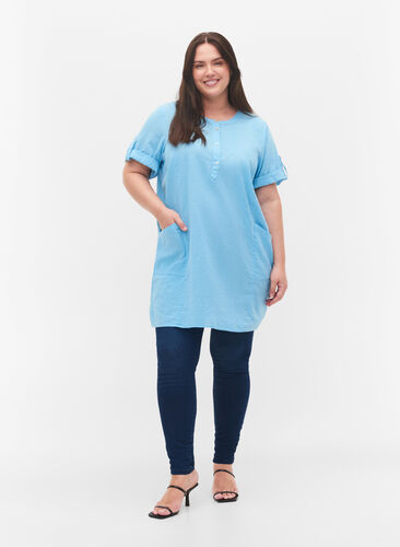 Kortermet tunika i bomull med lommer, Alaskan Blue, Model image number 2