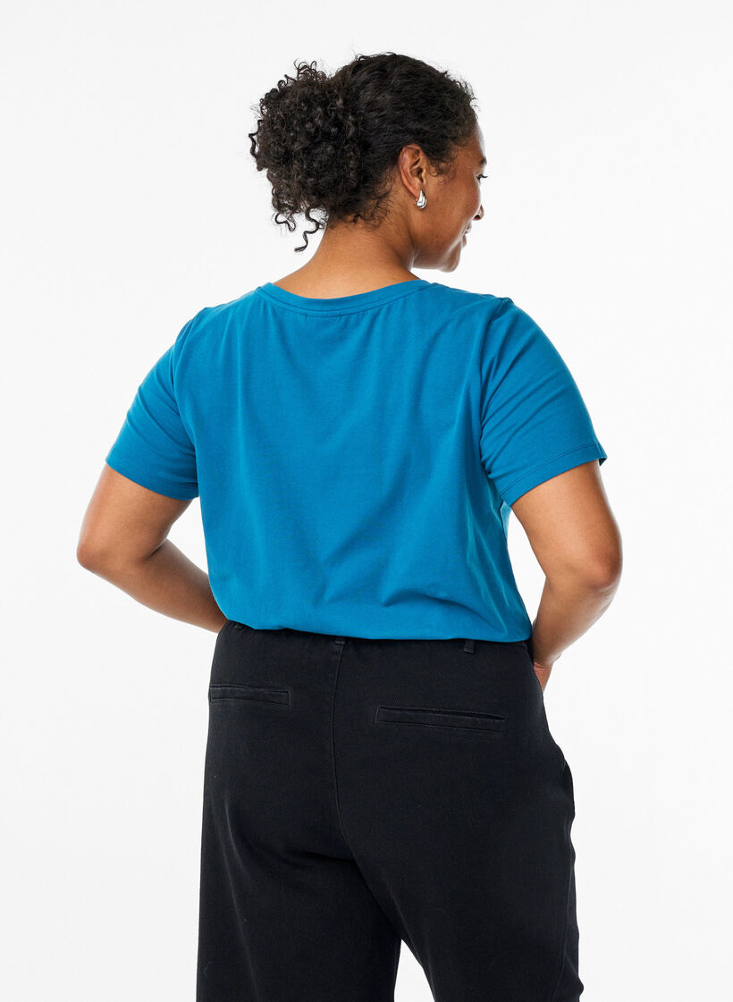 Ensfarvet basis T-skjorte i bomull, Bl&aring;, Model image number 2