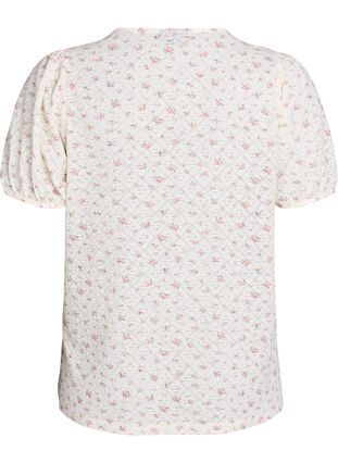 Zizzi Kortermet jerseybluse med blomstertrykk, Hvit, Packshot image number 1