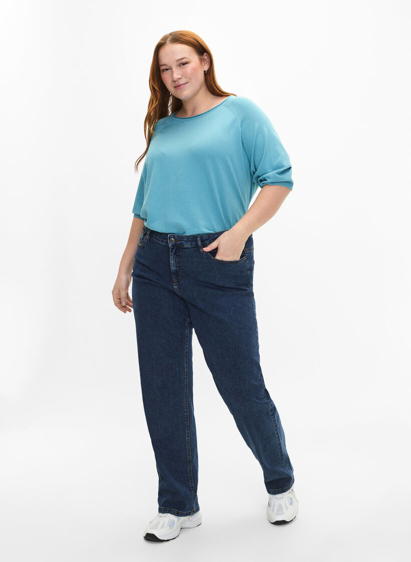 Strikket bluse i viskose med 3/4 ermer, Reef Waters, Model image number 2