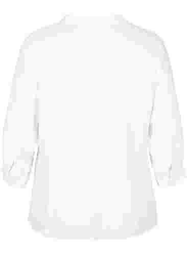 Viskosebluse med 3/4-ermer og blondedetaljer, Bright White, Packshot image number 1