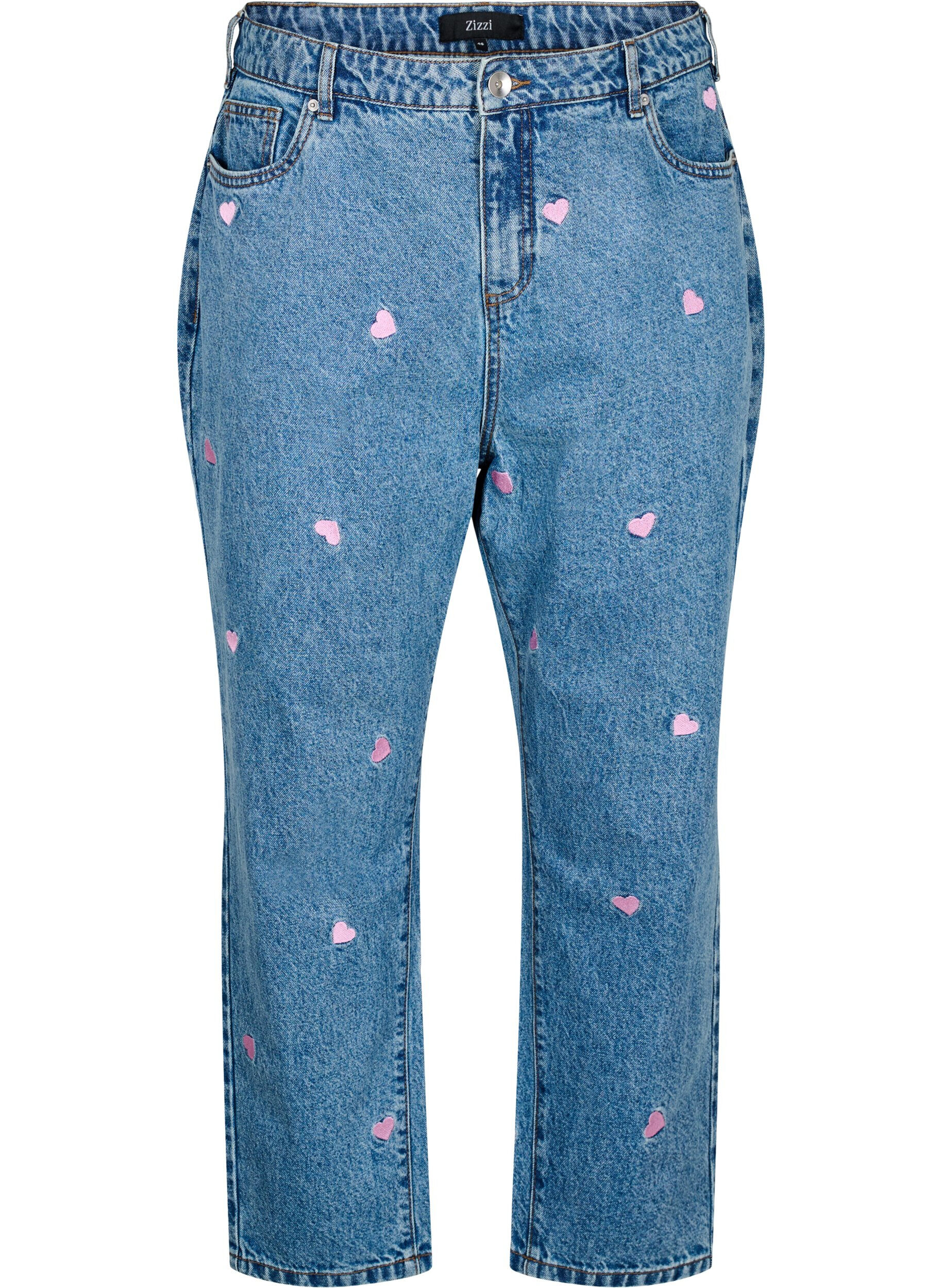 Zizzi Mille mom-fit jeans med broderi, Bl&aring;, Packshot image number 0