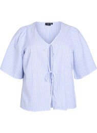 FLASH - Stripete bluse med sløyfer, Blue Stripe