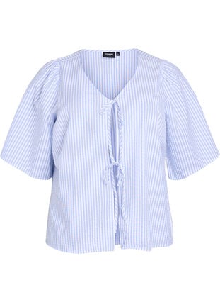 Zizzi FLASH - Stripete bluse med sløyfer, Blå, Packshot image number 0