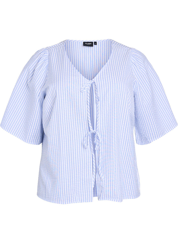 FLASH - Stripete bluse med sløyfer, Blå, Packshot image number 0