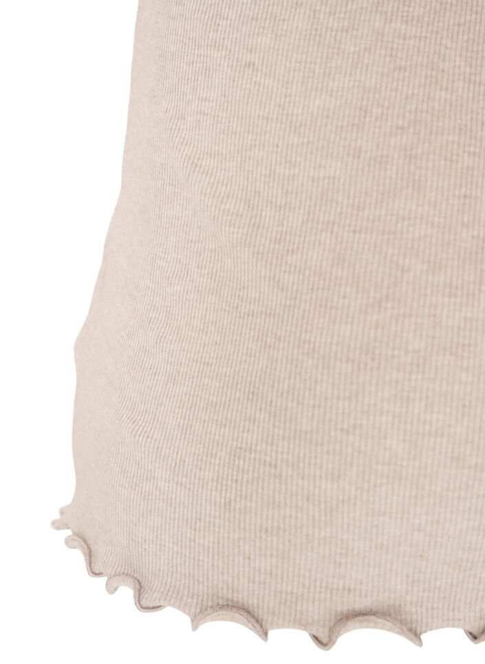 Ribbet topp med blondedetalj, Beige, Packshot image number 3