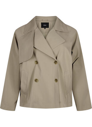 Zizzi Kort trenchcoat med trykknapplukking, Coriander, Packshot image number 0