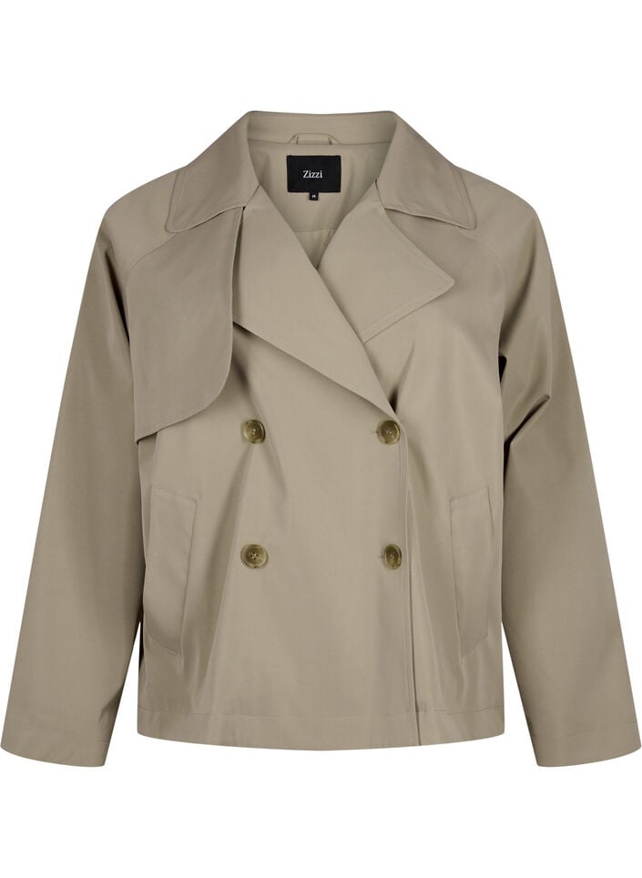 Kort trenchcoat med trykknapplukking, Coriander, Packshot image number 0