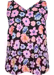 Blomstret topp med V-hals, Black Big Flower AOP