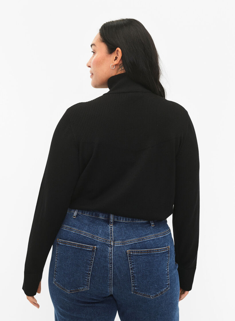 Genser i viskose med høy hals og glidelås, Black, Model image number 1