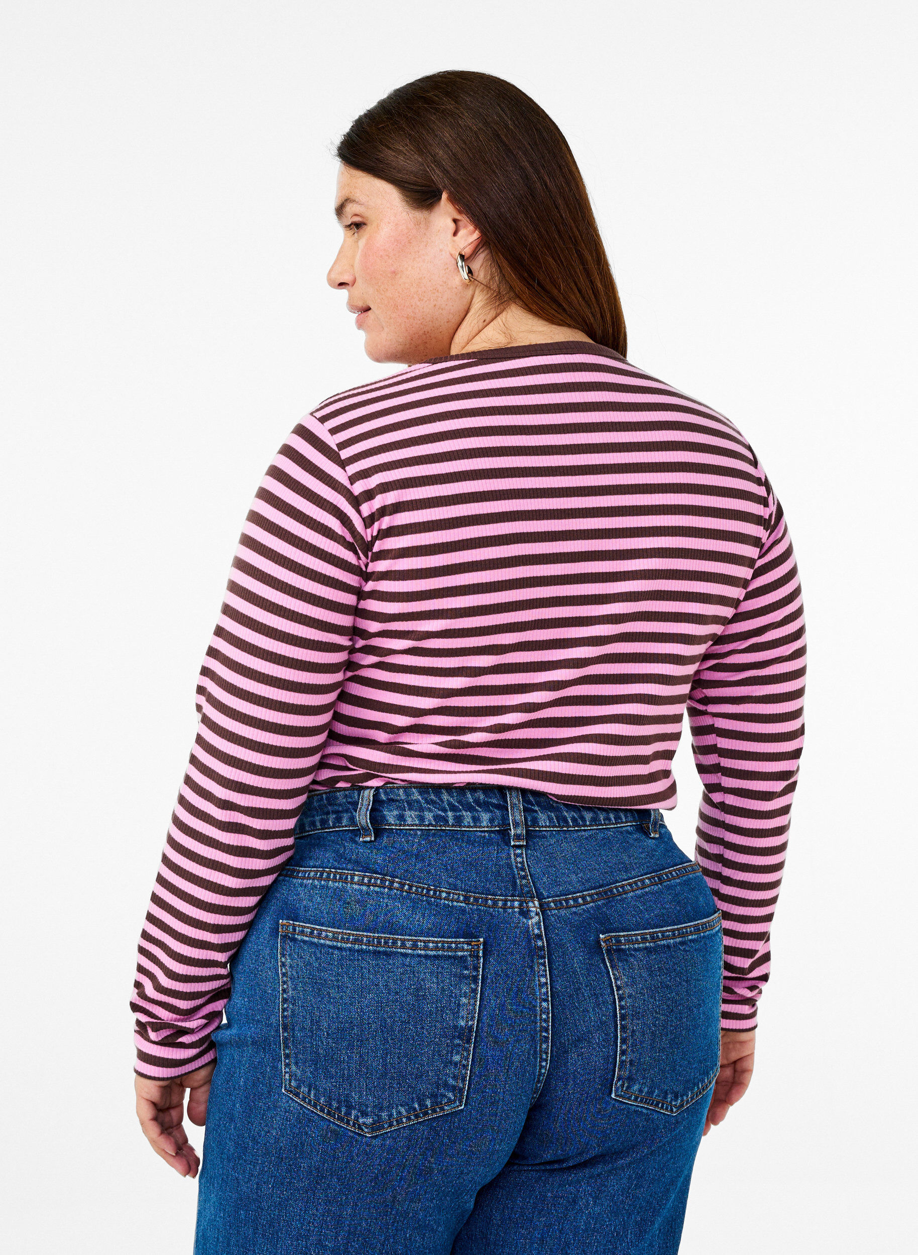 ZizziStripete bluse med lange ermer, Rosa, Model image number 2