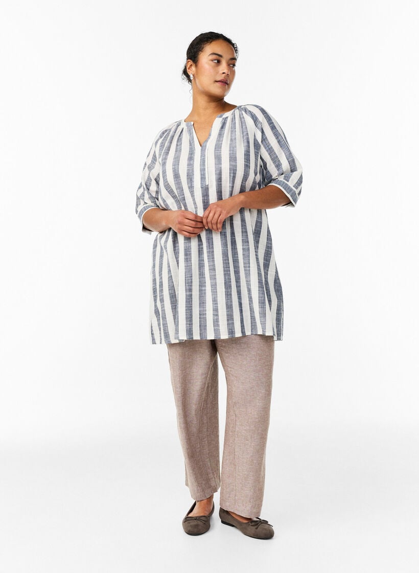 Bomullstunika med V-hals, Beige, Model image number 1