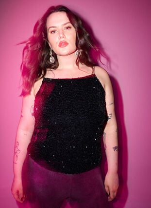 Zizzi Overdel med paljetter og smale stropper, Black Sequins, Image image number 0