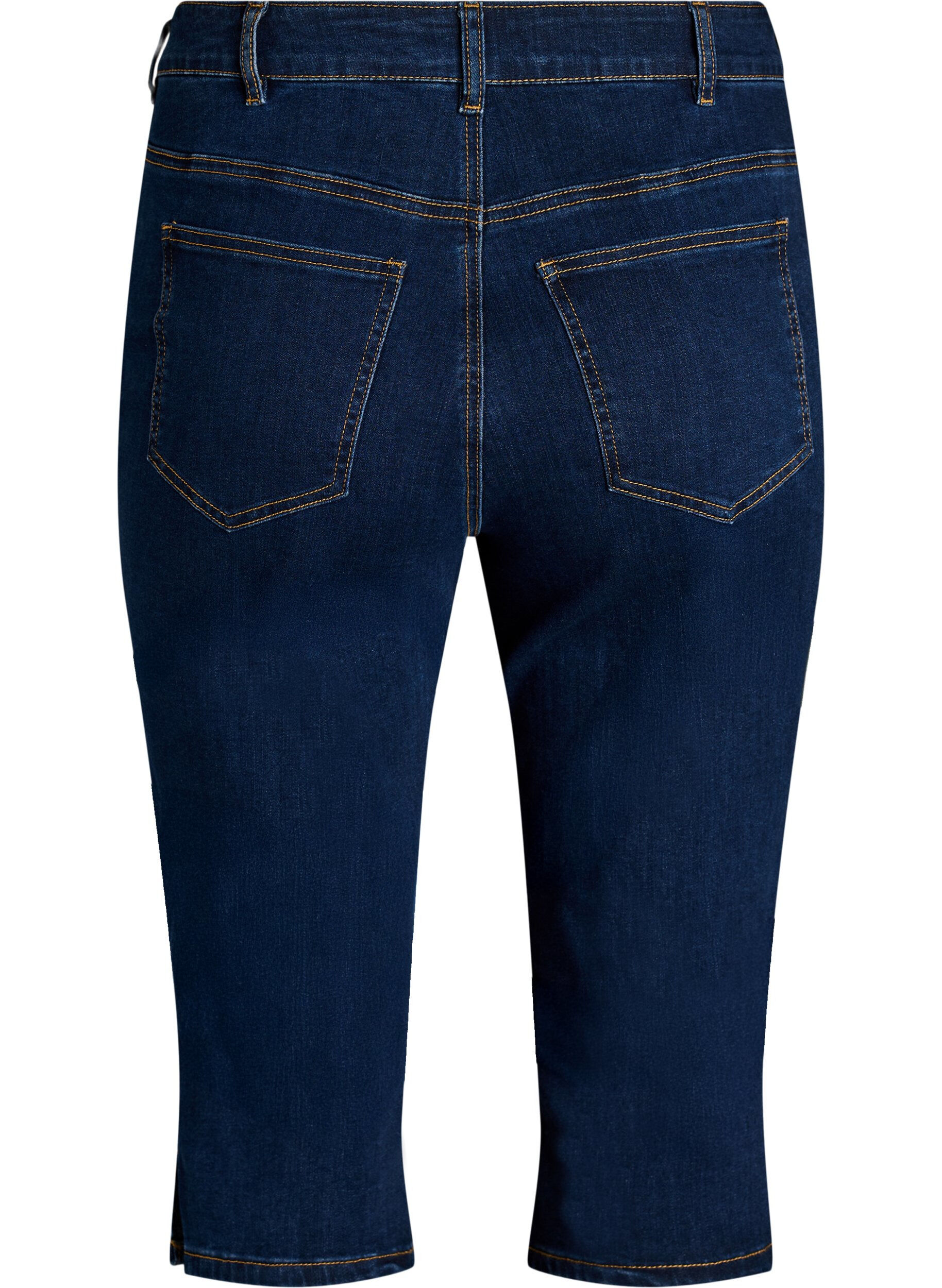 Zizzi H&oslash;y midje slim fit capris i elastisk denim, Bl&aring;, Packshot image number 1