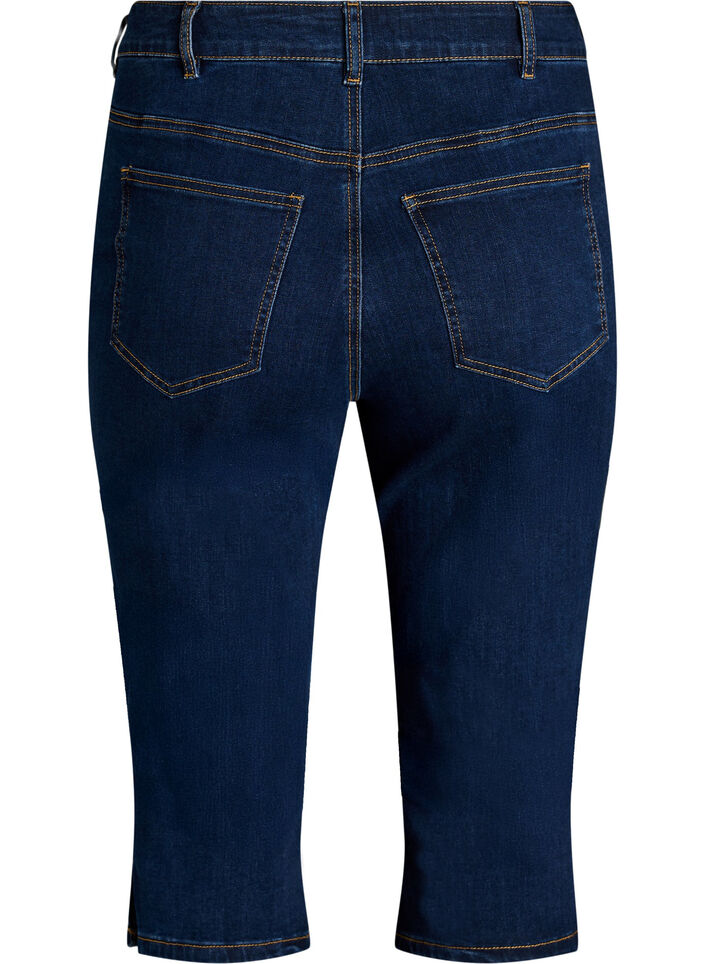 H&oslash;y midje slim fit capris i elastisk denim, Bl&aring;, Packshot image number 1