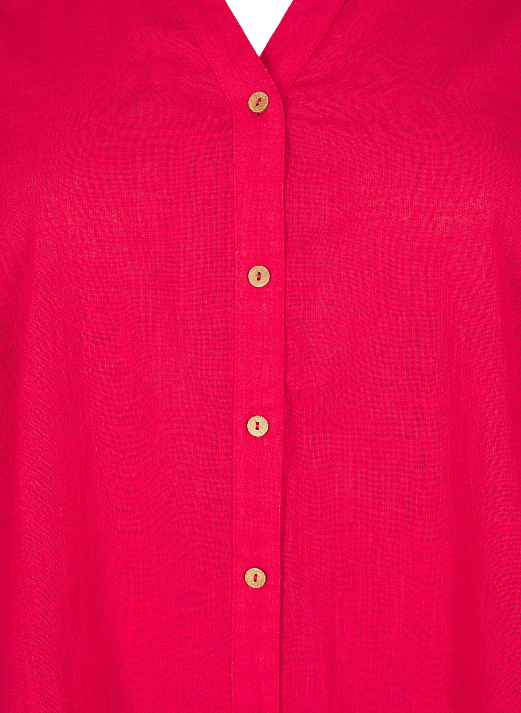ZizziBomullsbluse med V-hals, R&oslash;d, Packshot image number 2