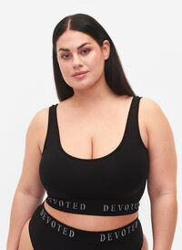 Sømløs BH med tekstprint, Black, Model