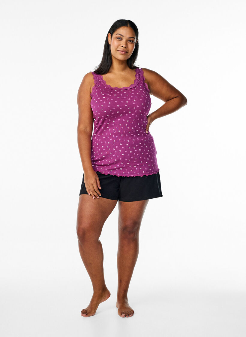 Topp med trykk og blondekant, Rød, Model image number 1