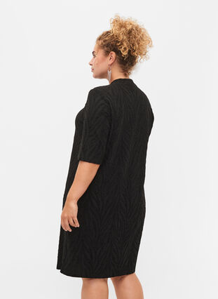 Mønstrete kjole med glitter og korte ermer, Black/Black Lurex, Model image number 1