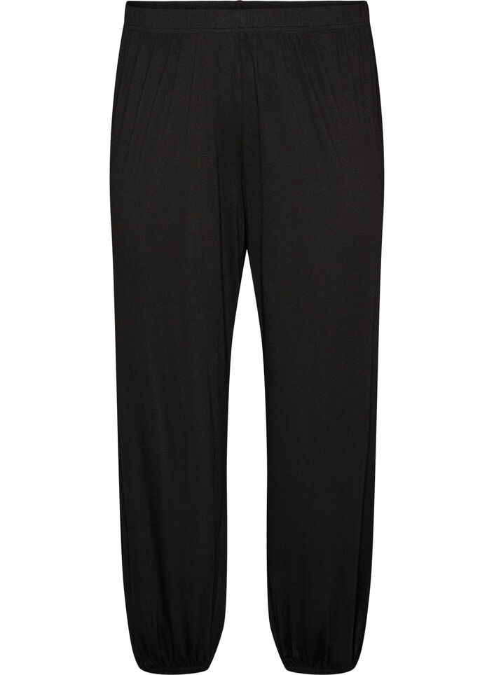 L&oslash;se pyjamasbukser i viskose med elastisk midje, Svart, Packshot image number 0