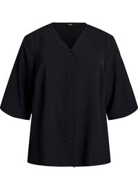 FLASH – Skjortebluse med v-hals og 3/4 ermer, Svart FLASH – Skjortebluse med v-hals og 3/4 ermer
