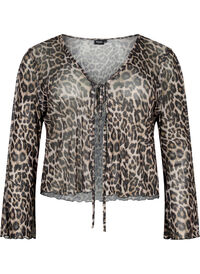 Langermet mesh topp med leopardmønster