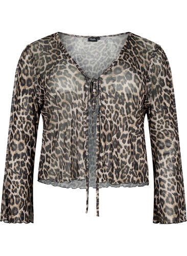 Langermet mesh topp med leopardmønster, Leo, Packshot image number 0