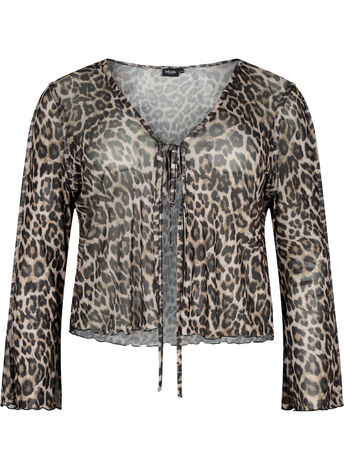 Langermet mesh topp med leopardmønster
