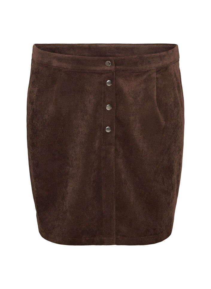 Kort cordfl&oslash;yelskj&oslash;rt med trykknapper, Brun, Packshot image number 0