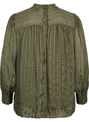 Stripete bluse med høy hals og knapper, Forest Night, Packshot image number 1