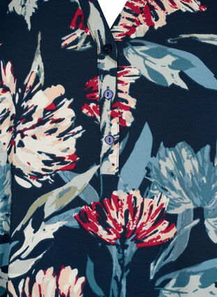 Bluse med print og 3/4 ermer, Navy Flower, Packshot image number 2
