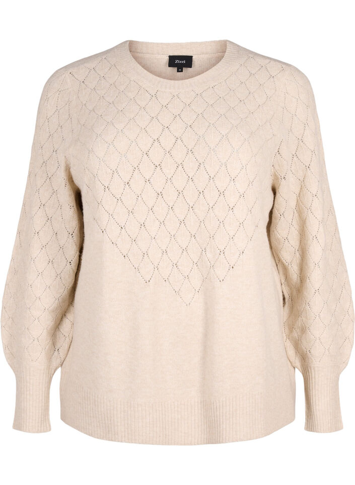 Genser med blondemønster, Pumice Stone Mel., Packshot image number 0