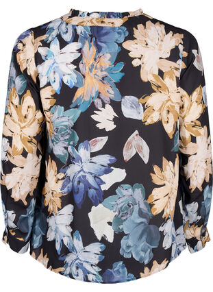 Zizzi Langermet bluse med blomstertrykk, Yellow Flower AOP, Packshot image number 1