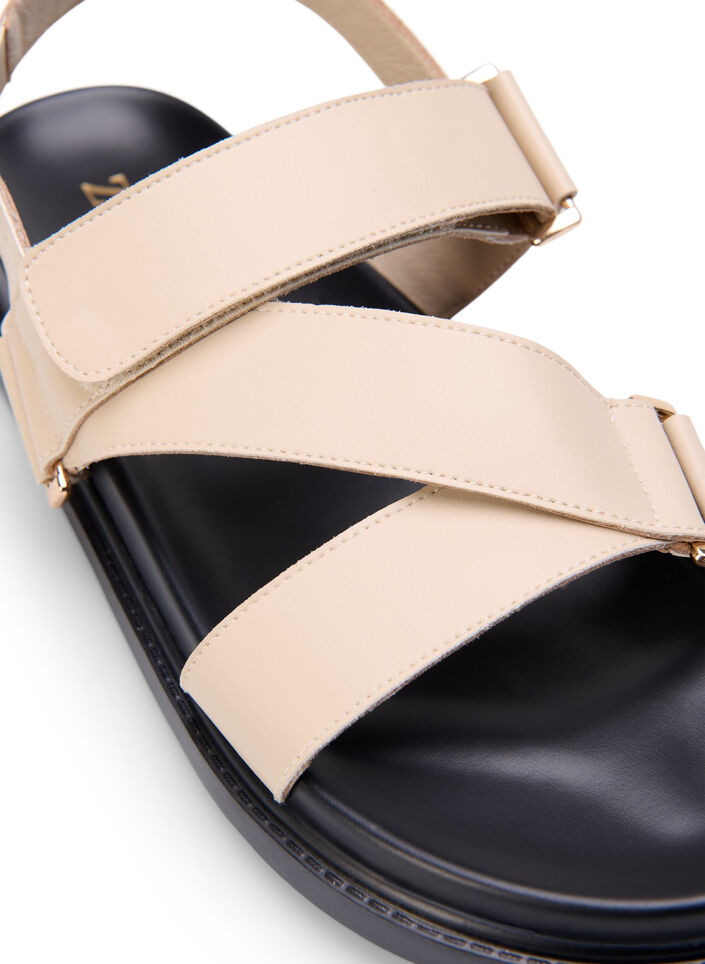 Sandal i skinn med bred passform og justerbare remmer, Beige, Packshot image number 3