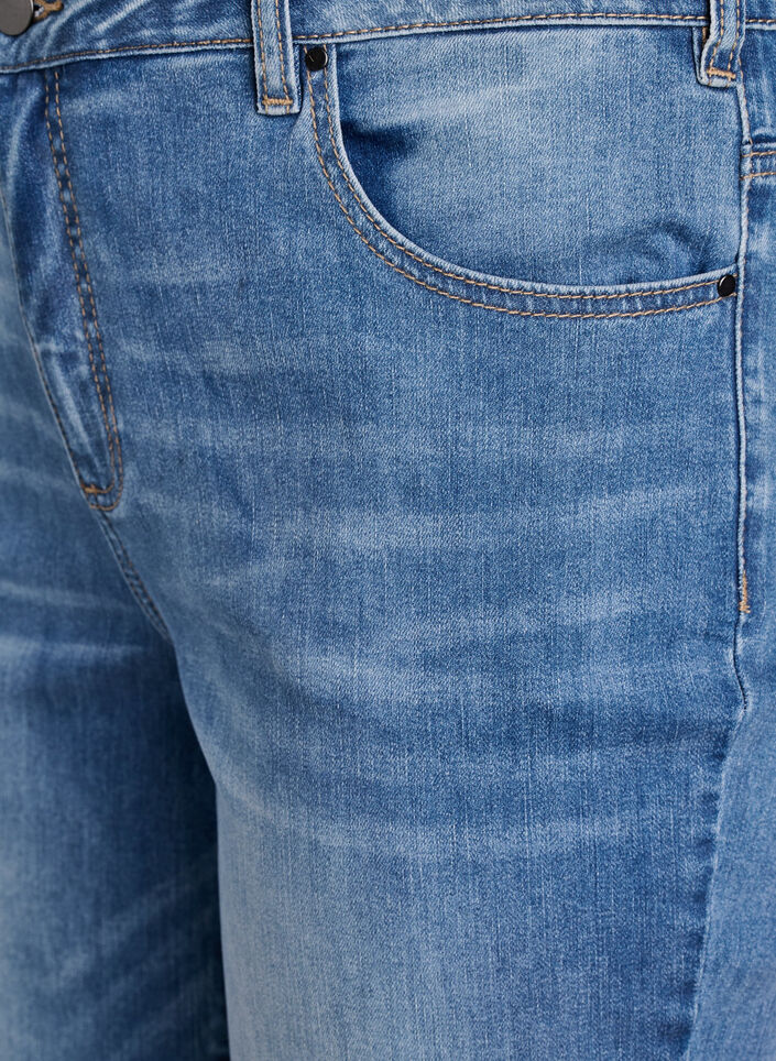 7/8 jeans med oppbrettede kanter og høy midje, Medium Blue Denim, Packshot