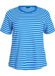 T-shirt med striper og ribbestrikket struktur, Bl&aring;