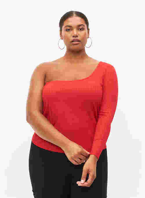 One-shoulder bluse, Tango Red, Model