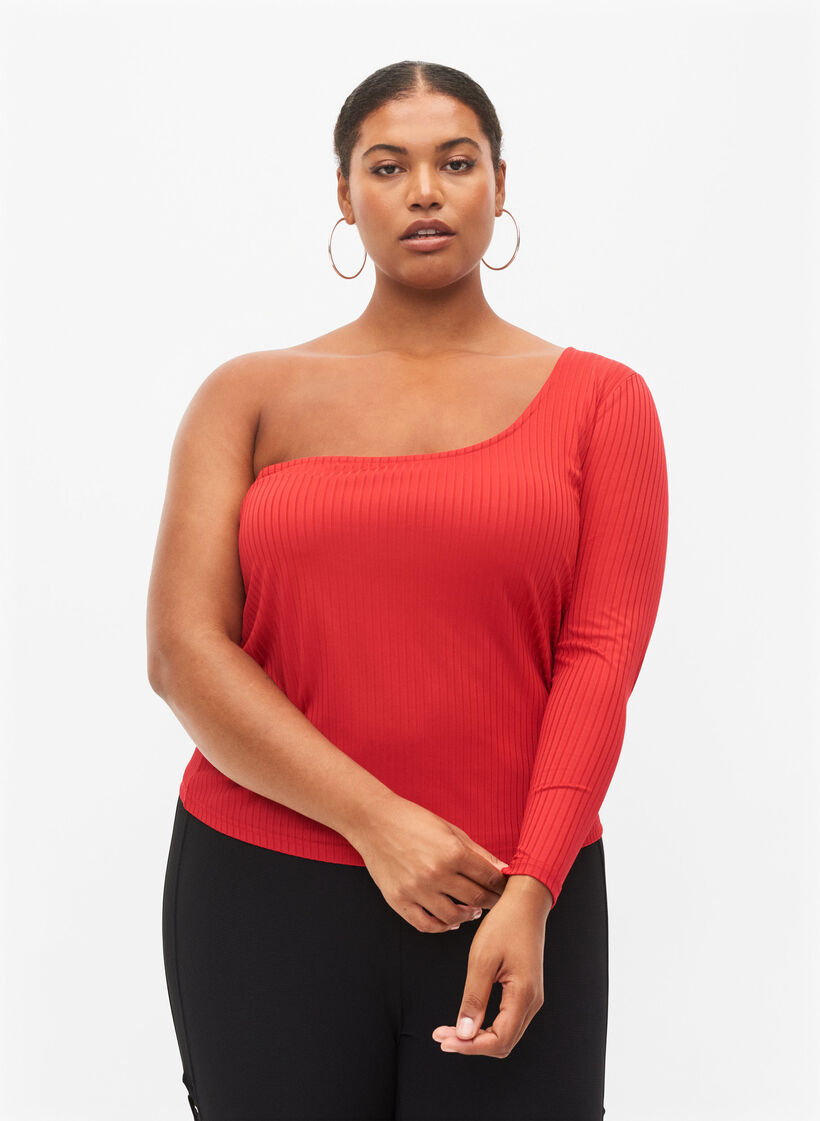 One-shoulder bluse, Tango Red, Model image number 0