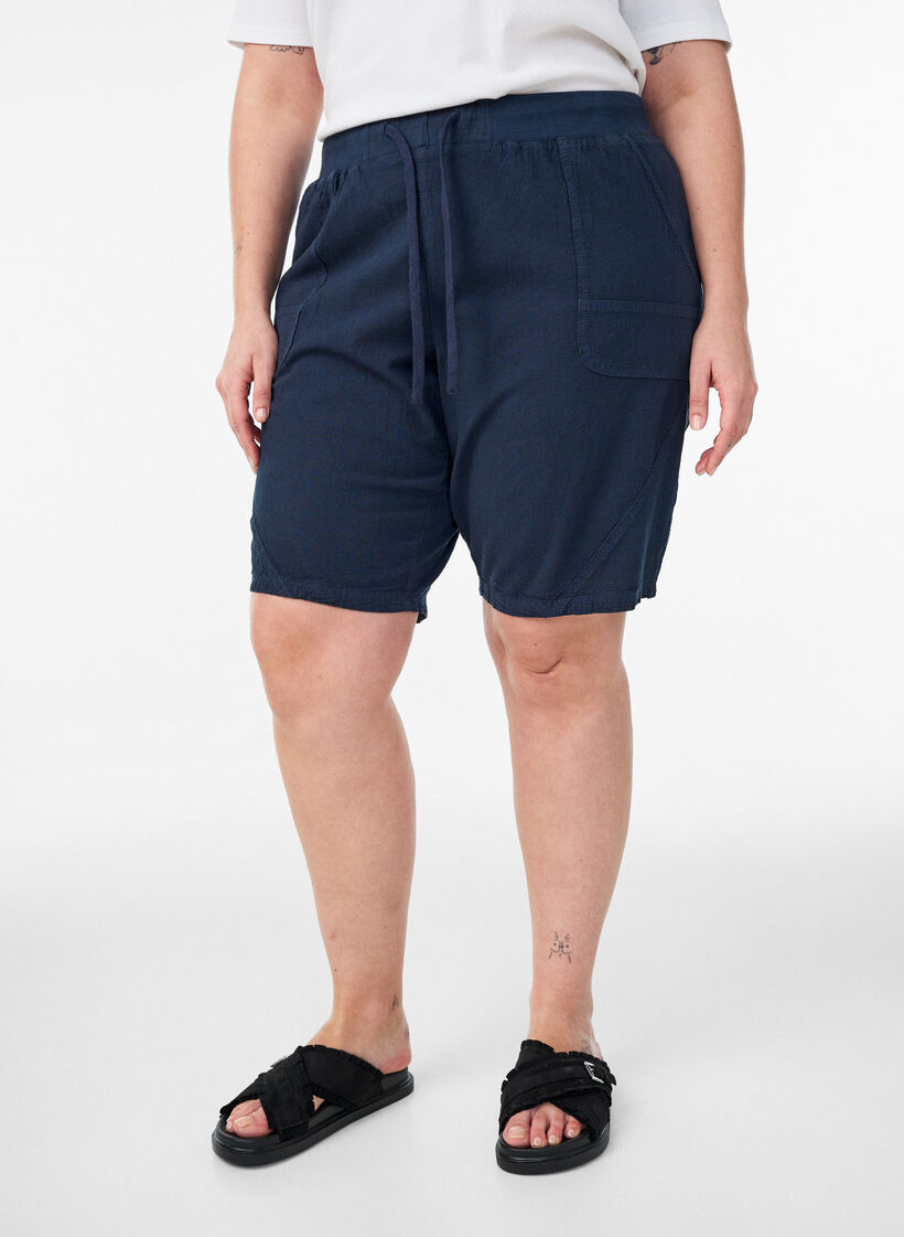 L&oslash;s shorts av bomull med lommer, Bl&aring;, Model image number 3