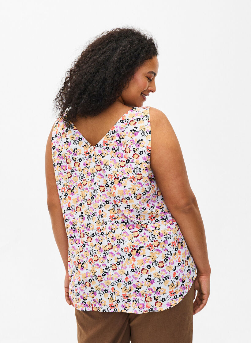 Blomstret topp med V-hals, Off White Flower AOP, Model image number 1