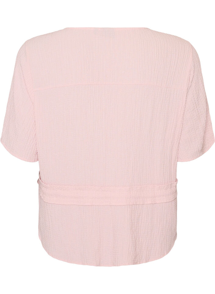 Bluse med tekstur og knytebelte, Rosa, Packshot image number 1